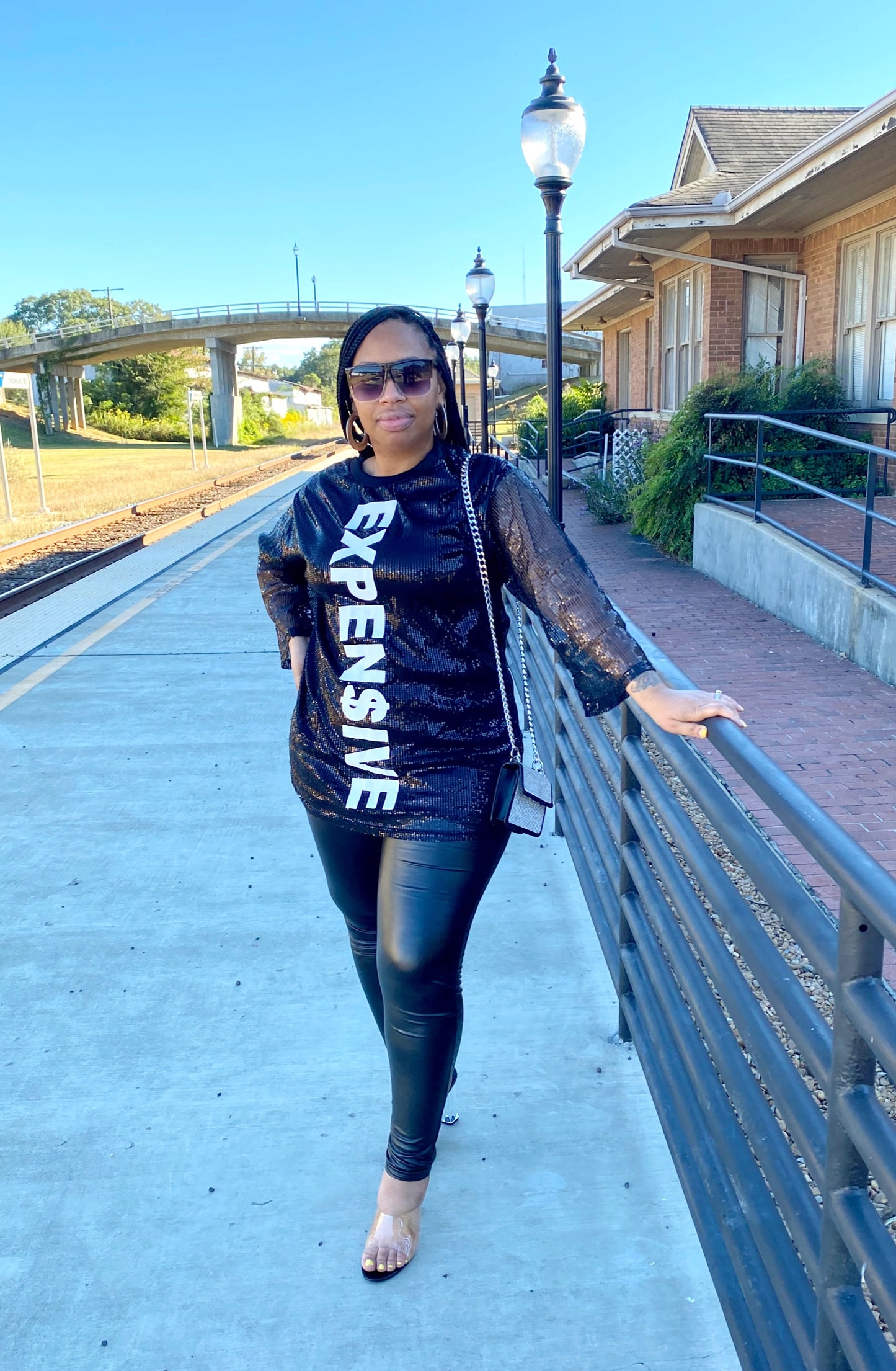 BLACK LETTER PRINTED SEQUIN MIDI DRESS/TUNIC