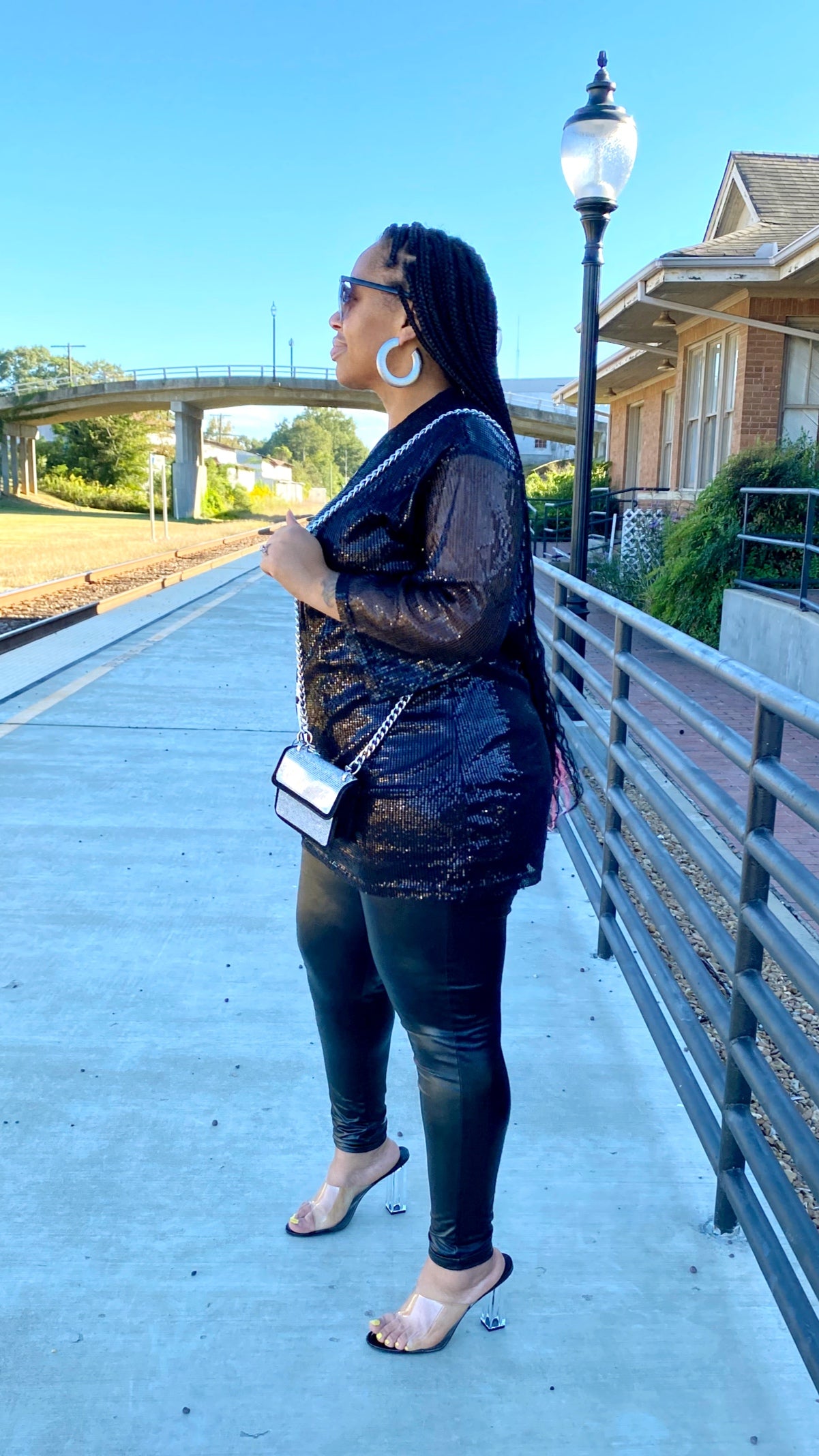 BLACK LETTER PRINTED SEQUIN MIDI DRESS/TUNIC