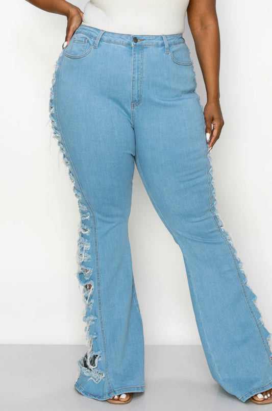 PLUS CURVY FLARE DISTRESSED JEANS