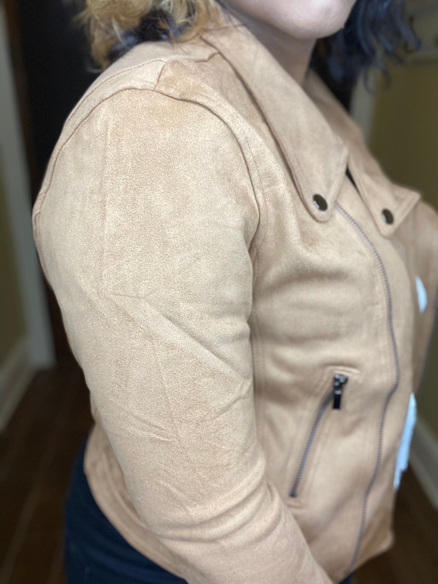 CAMEL FAUX SUEDE JACKET