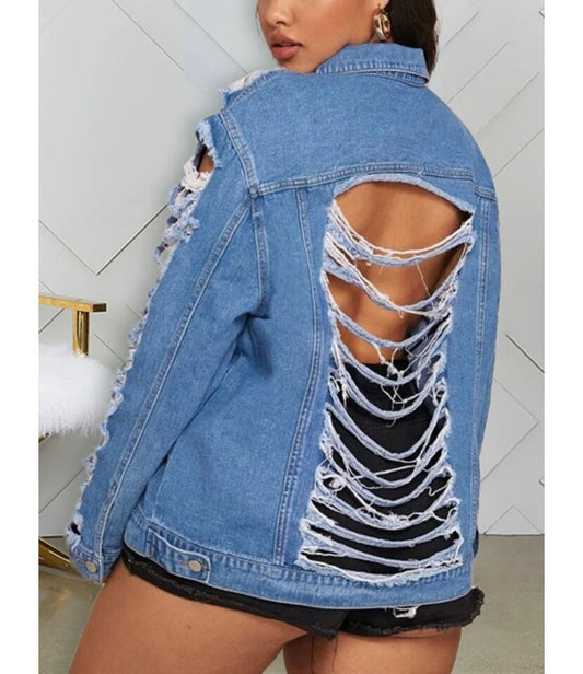 DISTRESSED TASSEL DENIM JACKET