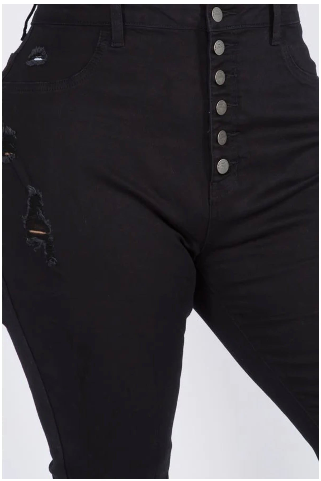 SIX BUTTON SKINNY BLACK JEANS