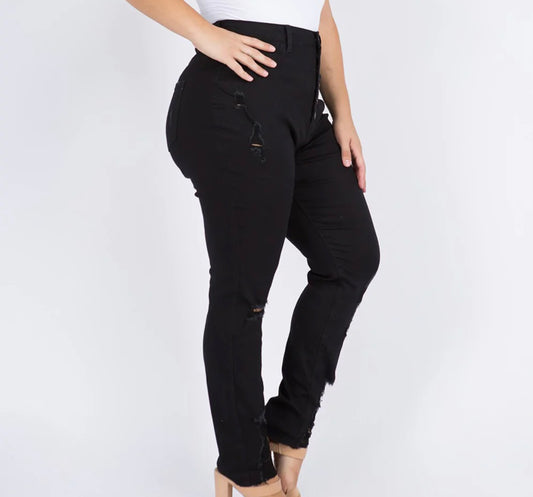 SIX BUTTON SKINNY BLACK JEANS