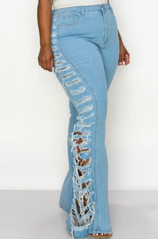 PLUS CURVY FLARE DISTRESSED JEANS