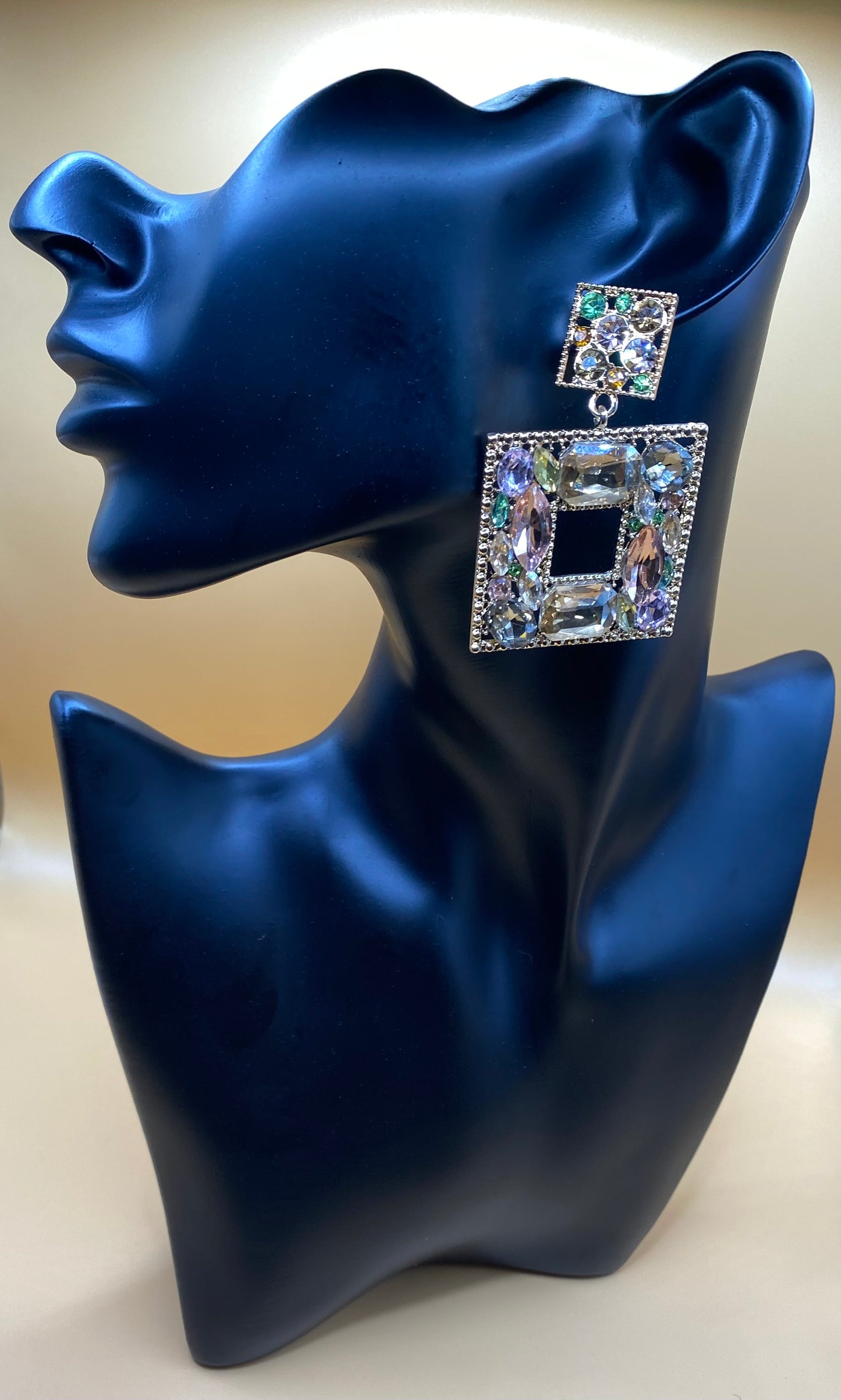 DOUBLE SQUARE BEJEWELED EARRINGS