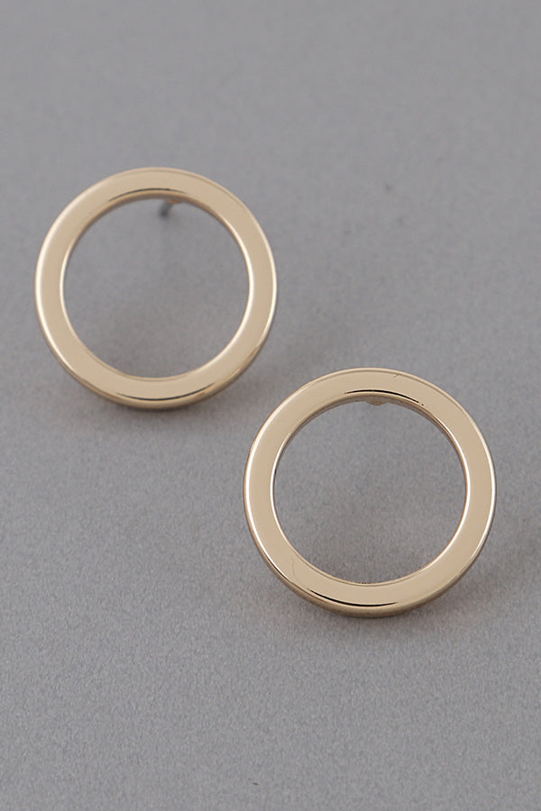 GOLD BRASS ROUND FRAME STUD EARRINGS