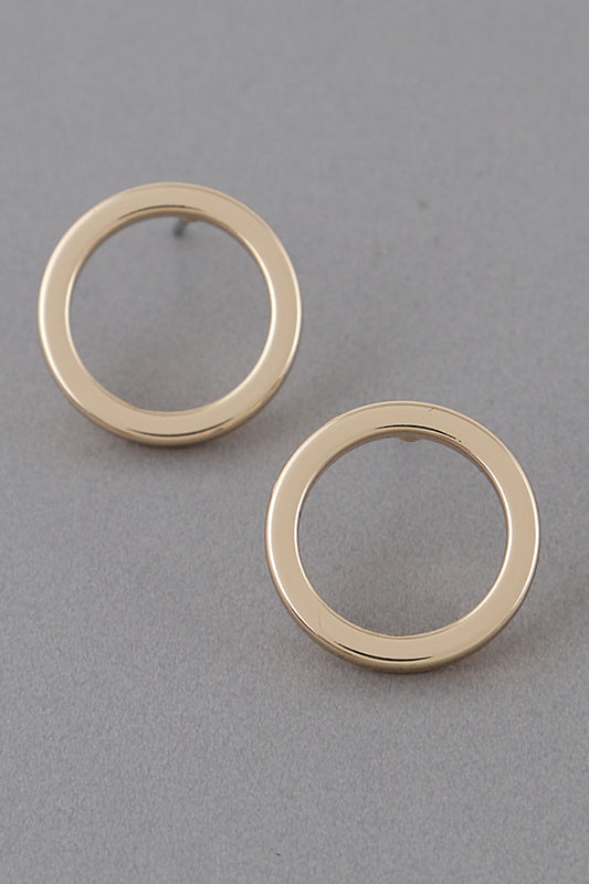 GOLD BRASS ROUND FRAME STUD EARRINGS