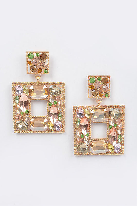 DOUBLE SQUARE BEJEWELED EARRINGS