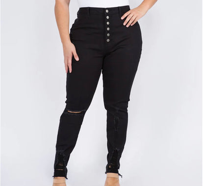 SIX BUTTON SKINNY BLACK JEANS