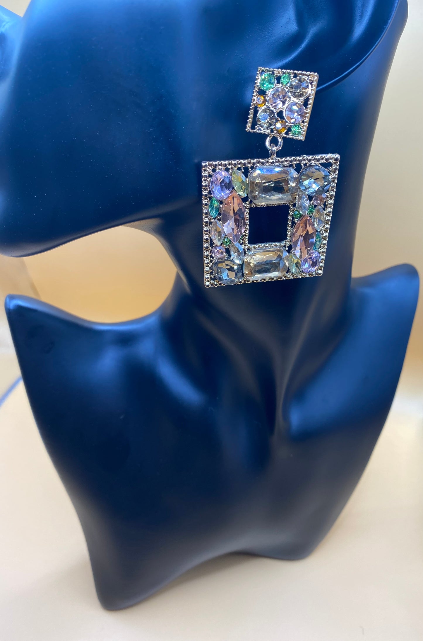 DOUBLE SQUARE BEJEWELED EARRINGS