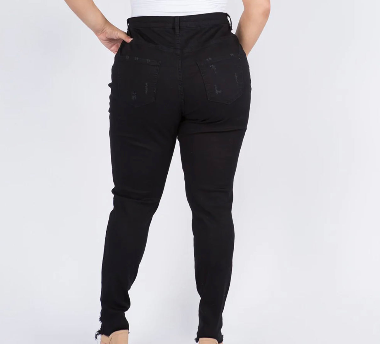 SIX BUTTON SKINNY BLACK JEANS