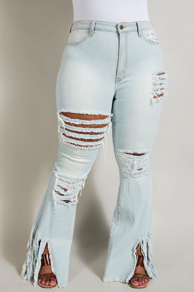 DENIM HIGH RISE RUFFLE HEM JEANS