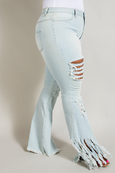 DENIM HIGH RISE RUFFLE HEM JEANS