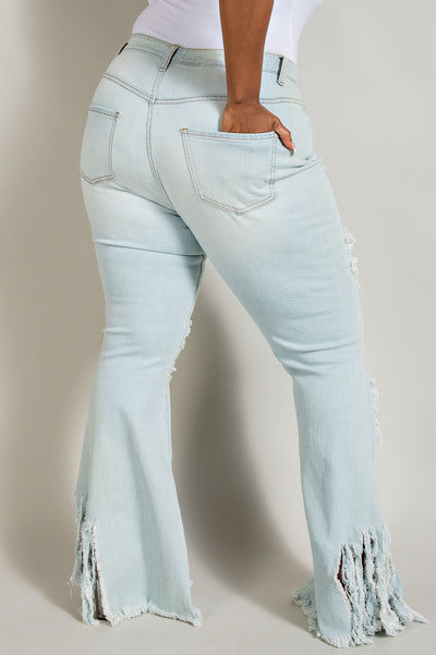 DENIM HIGH RISE RUFFLE HEM JEANS