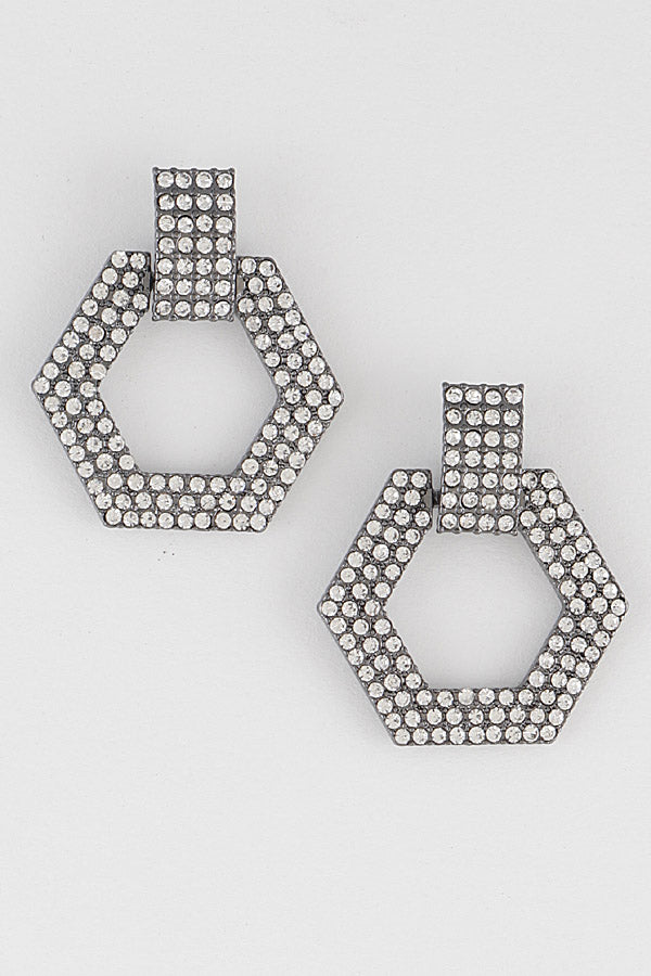 RHINESTONE OPEN CUT HEXAGON EARRINGS