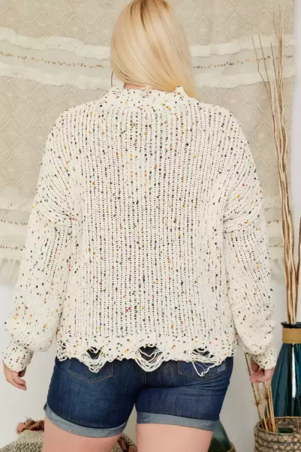 DOTTED KNIT DISTRESSED SWEATER TOP